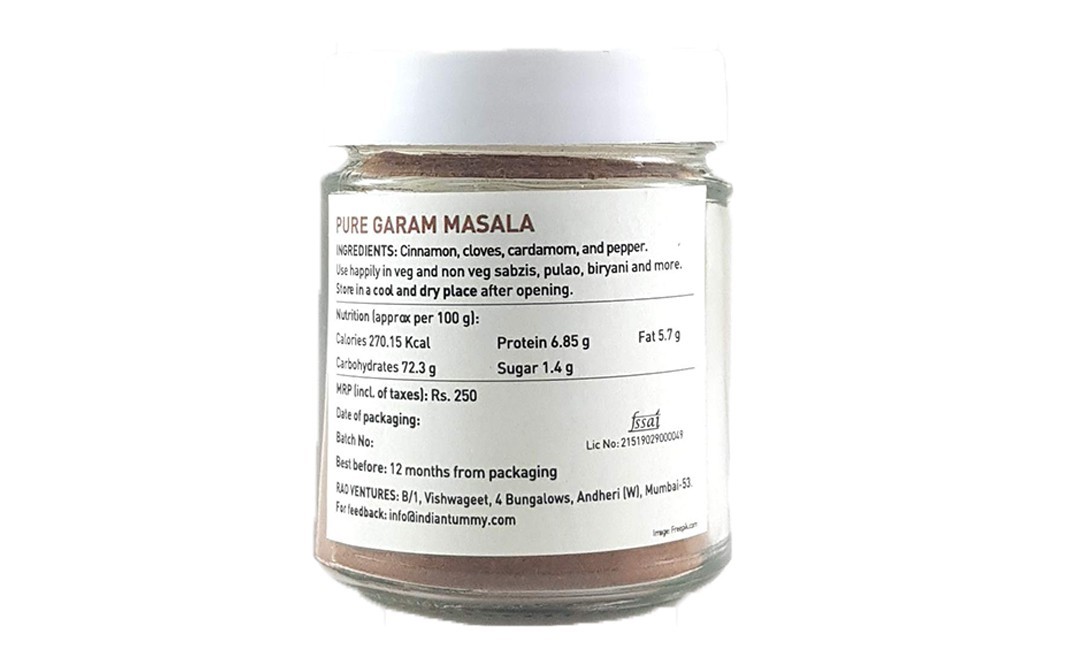Indian Tummy Pure Garam Masala    Glass Jar  100 grams